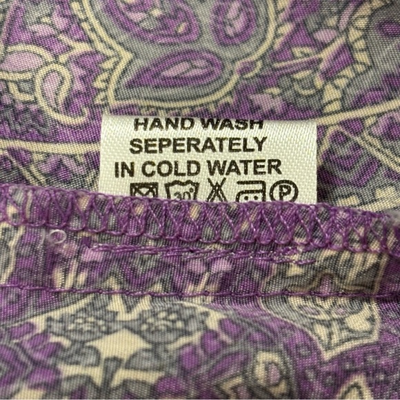 Perry Walker Collective Silk Purple Patterned Short Sleeve Blouse Top Medium - Picture 5 of 6